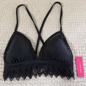 Xhilaration Black Lace trim Halter bikini top